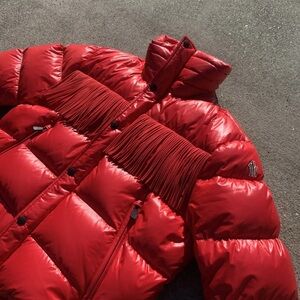 Moncler Red Puffer Jacket with Fringe